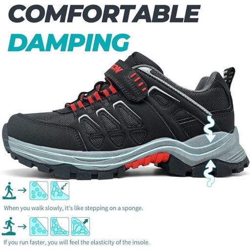 ASHION Gyerek Túracipő – Légáteresztő Csúszásmentes Sportcipő 36 (Piros-Fekete)