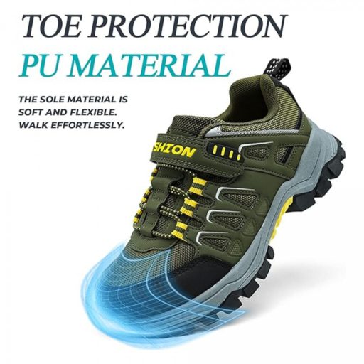 ASHION Gyerek Túracipő – Légáteresztő Csúszásmentes Sportcipő 30 (Sárga-Sötétzöld)